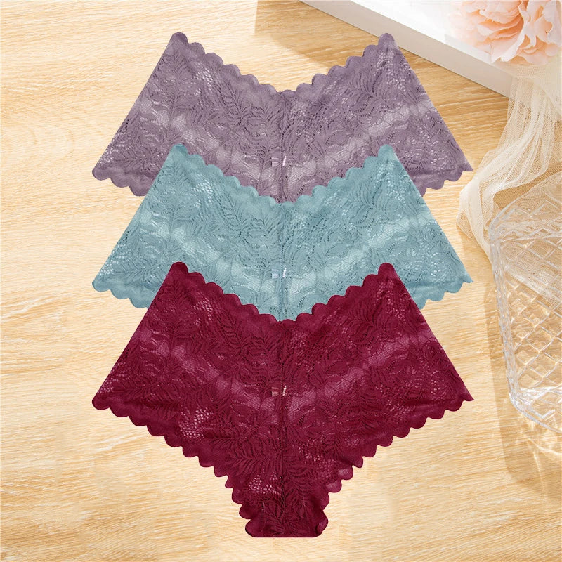 LaceBliss – 3PCS Women's Floral Lace Boyshort Panties Set