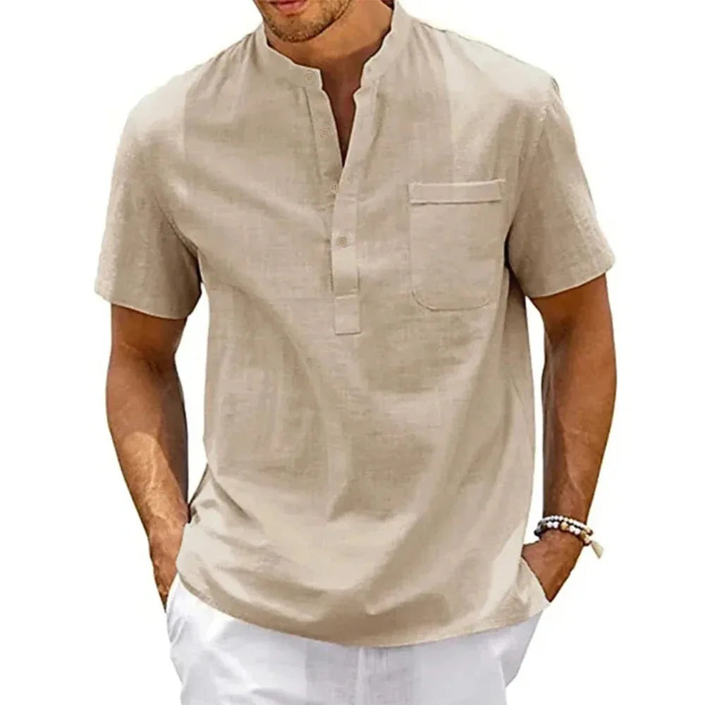 BreezeCraft – Linen Henley Beach Shirt