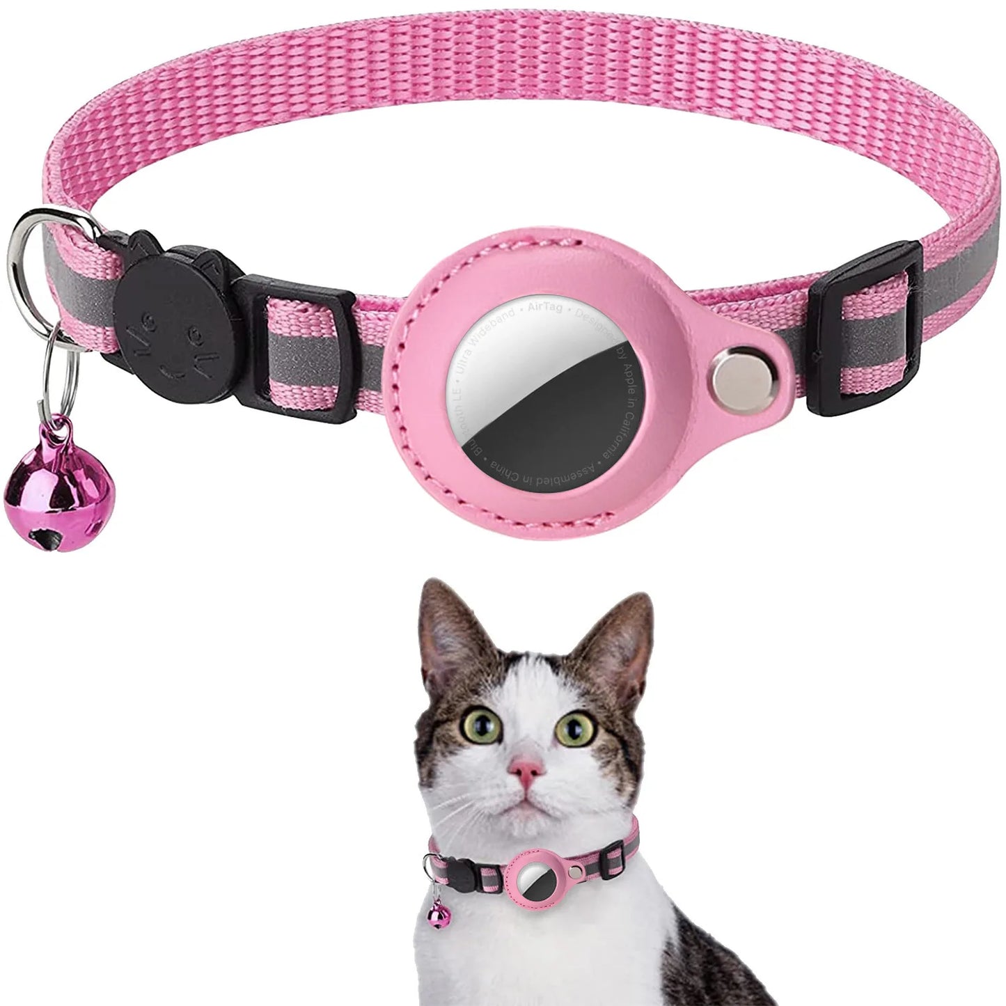 Cat Collar with AirTag Holder – Adjustable, Reflective, Waterproof with Bell