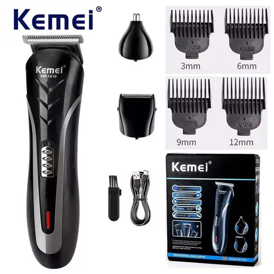 Kemei KM-1419 3-in-1 Rechargeable Electric Hair Clipper & Trimmer for Men
