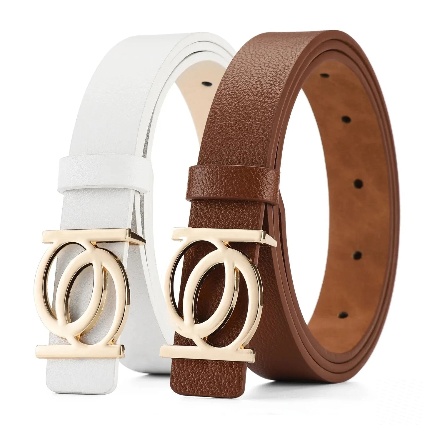 Women's PU Leather Belt – Double Ring Buckle Fashion Waist Belt for Jeans & Dresses