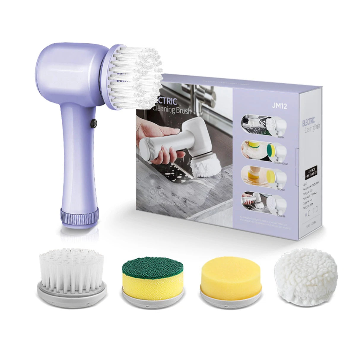 3-in-1 Electric Cleaning Brush – USB Rechargeable with Rotating Sponge, Nylon & Wire Brushes