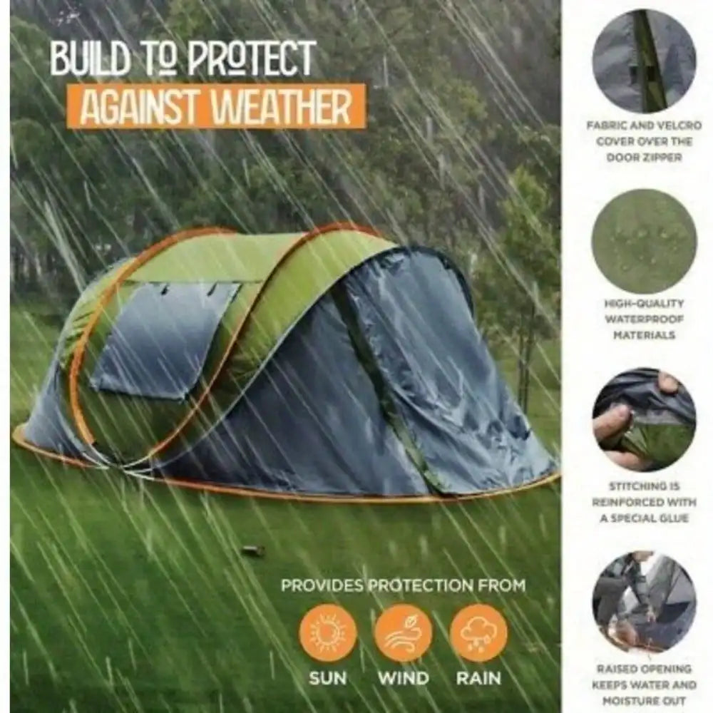 4-Person Pop-Up Camping Tent – Waterproof with 2 Doors & UPF 50+