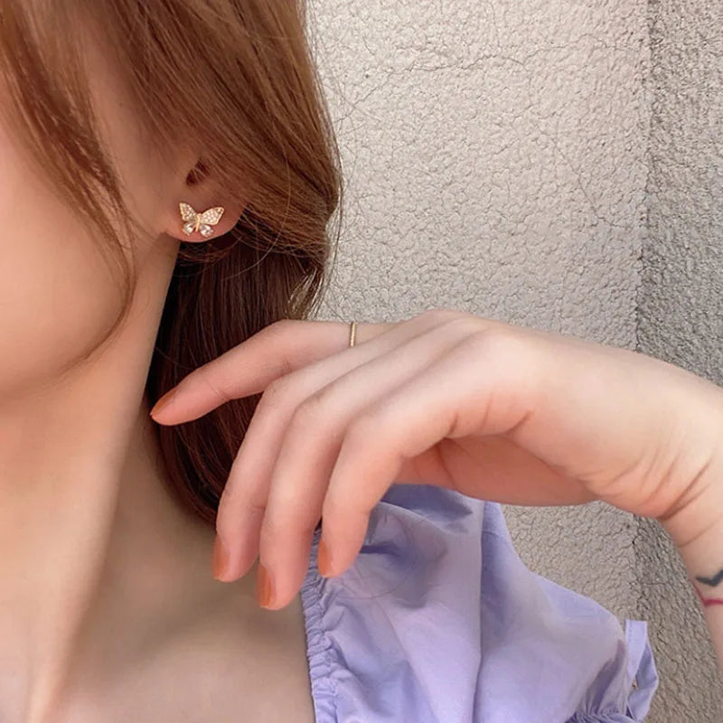 Butterfly Rhinestone Tassel Earrings – 2-Way Drop Earrings for Women & Girls