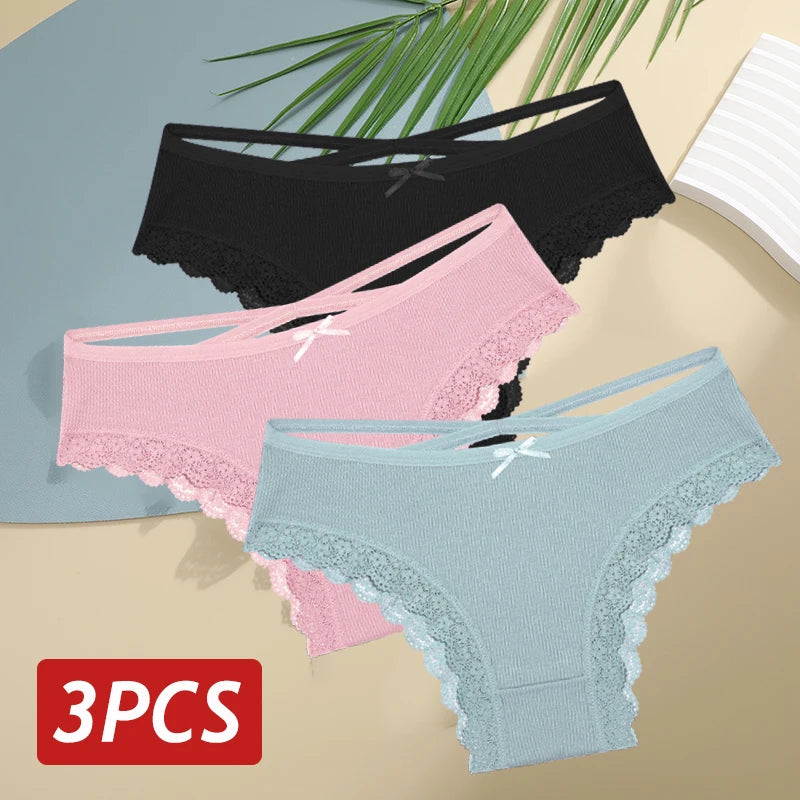 LaceBliss – 3PCS Women's Cotton Brazilian Panties Set