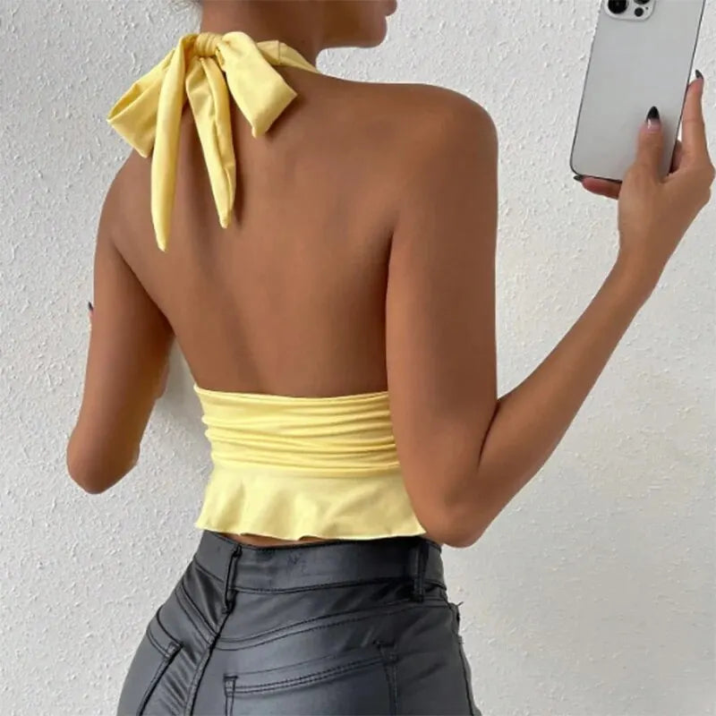 VGlow – Women's Deep V-Neck Pleated Sexy Top