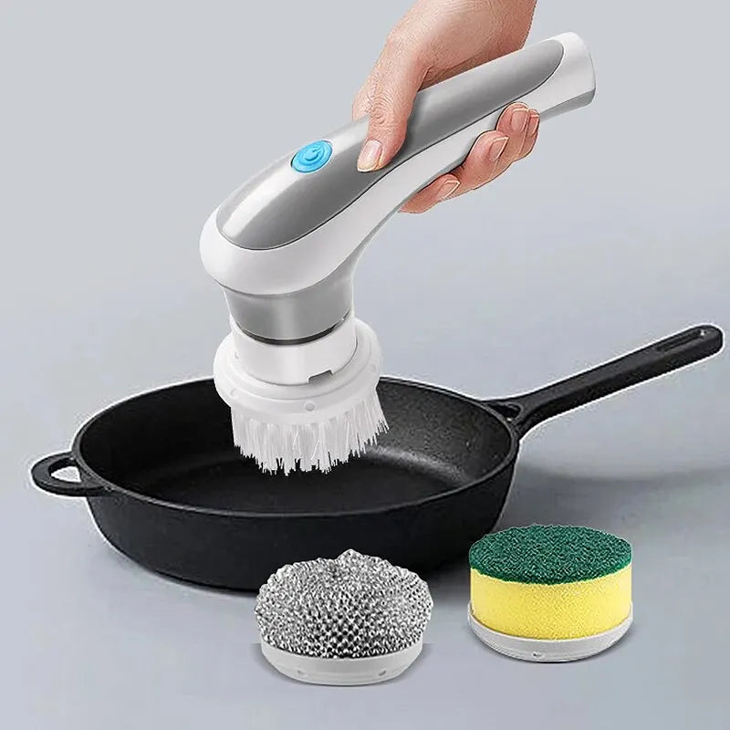 3-in-1 Electric Cleaning Brush – USB Rechargeable with Rotating Sponge, Nylon & Wire Brushes