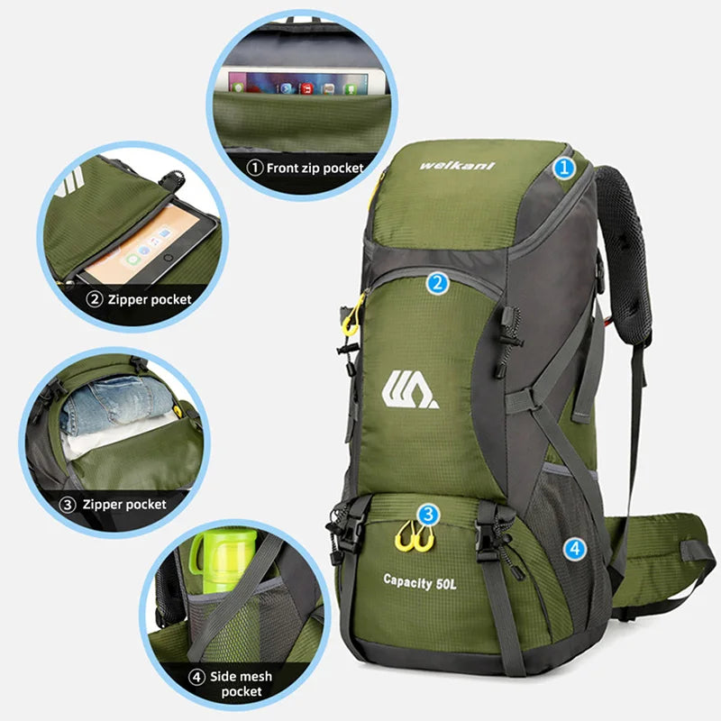 50L Waterproof Travel Backpack – Hiking & Camping Rucksack for Men