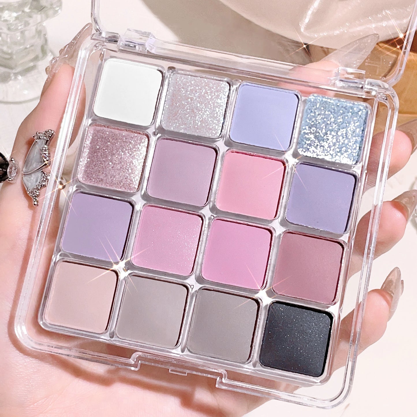 Sunset Glow 16-Color Eyeshadow Palette – Matte & Pearl Korean-Inspired Shades