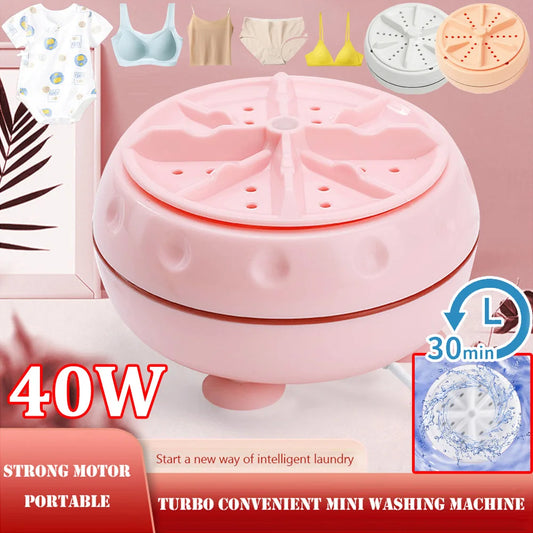 Automatic Mini Turbine Washing Machine – Portable Travel Washer with Air Bubble & Rotation (40W)