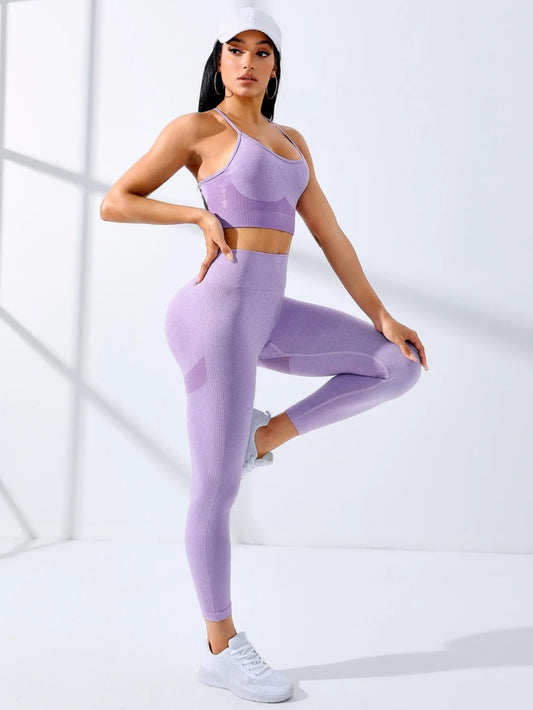 Seamless 2-Piece Yoga Set – Stretch Leggings & Thin Strap Sports Bra for Active Women