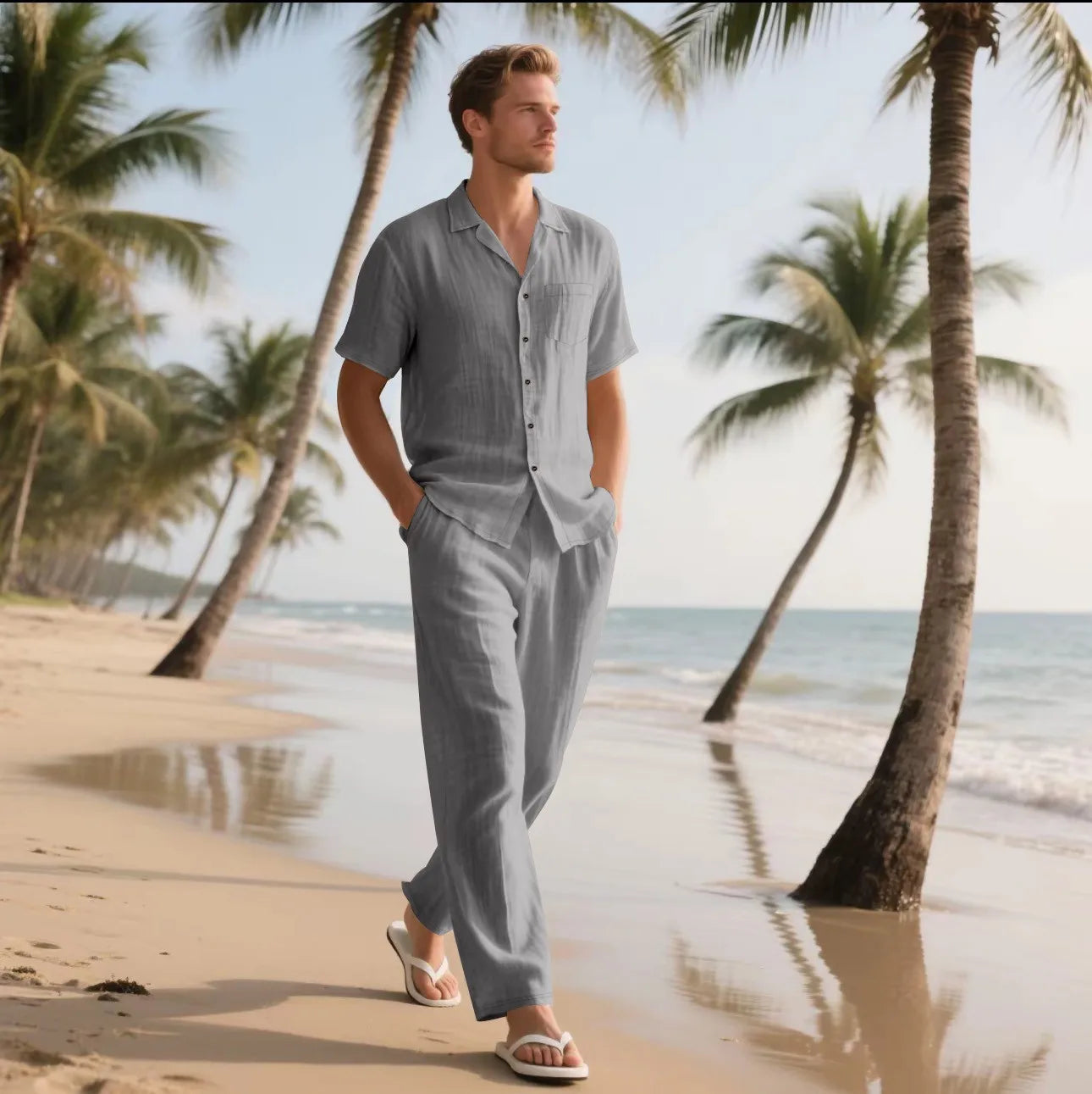 CoastalEase – Men's Linen Summer Set (Shirt + Pants)