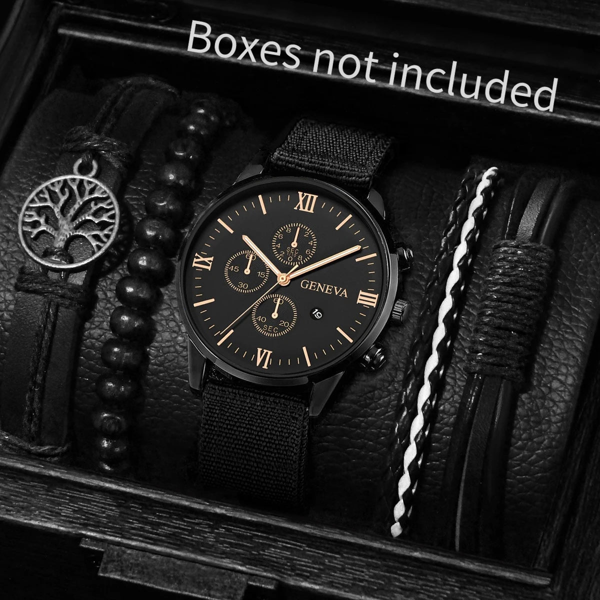 4/5PCS Men’s Casual Quartz Watch & Bracelet Set – Stylish Male Accessories