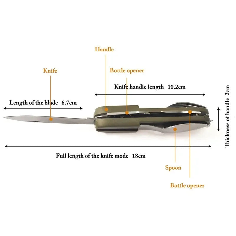 7-in-1 Multifunctional Camping Utensil – Foldable Stainless Steel Cutlery Set