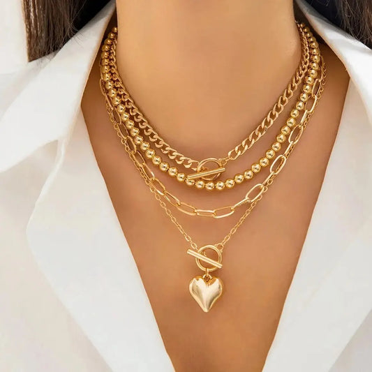 Golden Edge – 4PCS Y2K Heart Pendant Necklace Set