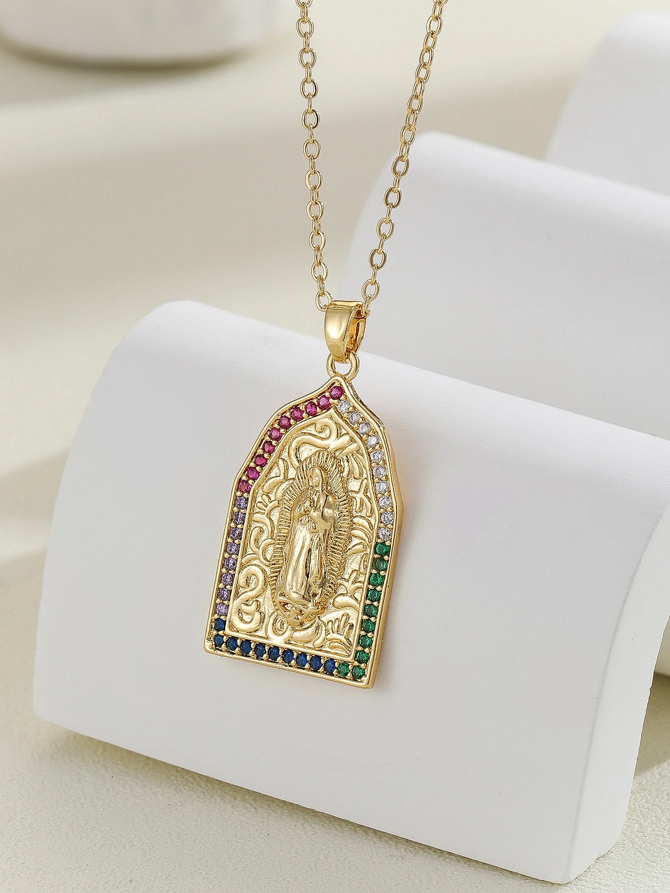 Santa Maria Micro-Inlaid Zircon Necklace – Colorful Religious Fashion Jewelry