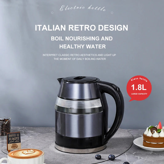 GELAIBO Double-Layer Electric Kettle – High Borosilicate Glass, Color Steel, Anti-Dry Protection