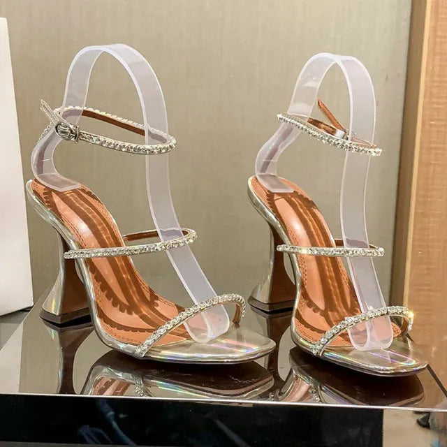 DiamondBloom – Rhinestone Chain Square Toe Sandals