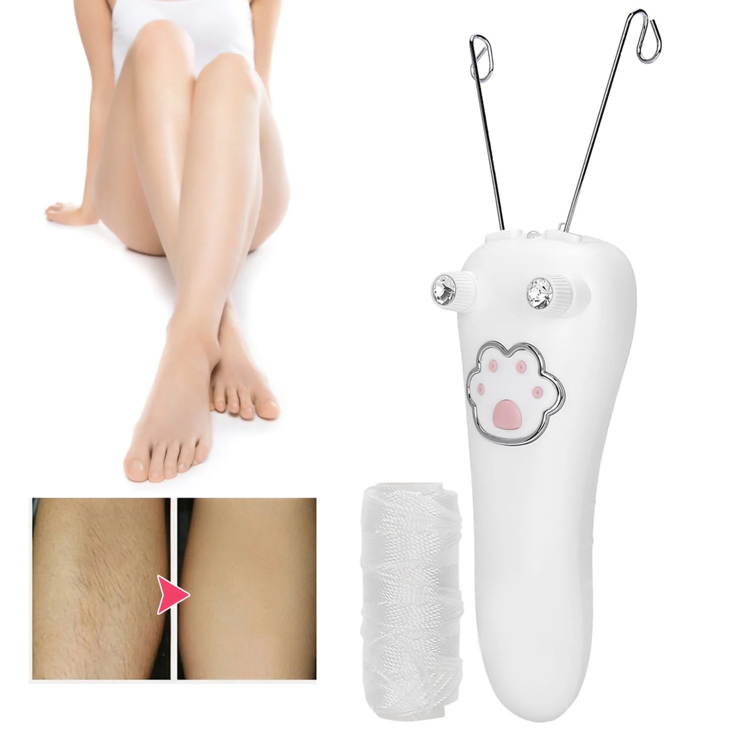 Rechargeable Cotton Thread Hair Remover for Women – Gentle Epilator for Face, Neck & Body