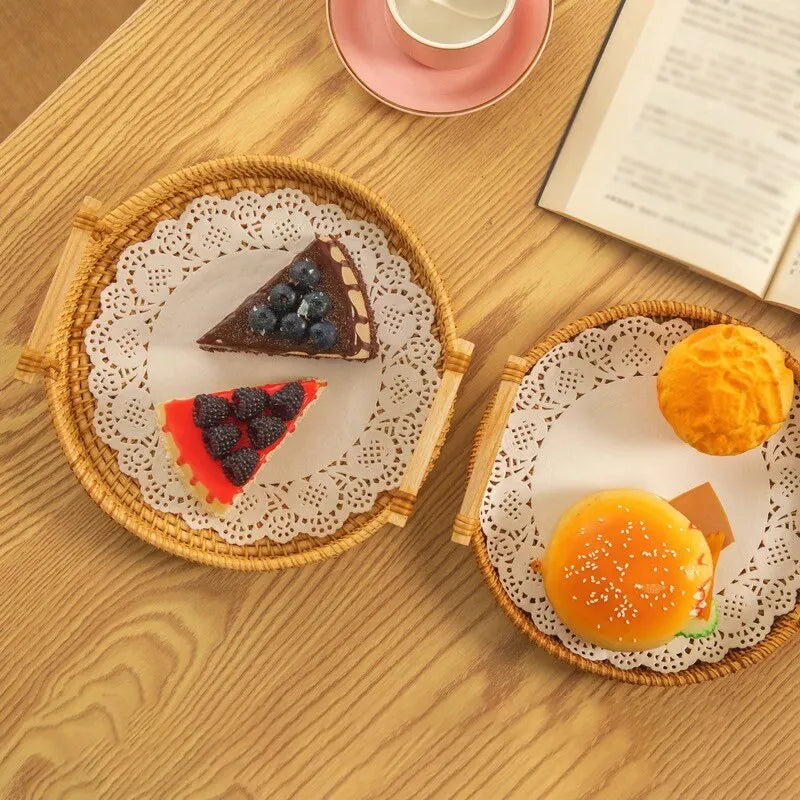 Rattan Tray – Round Woven Basket for Bread, Snacks & Decor