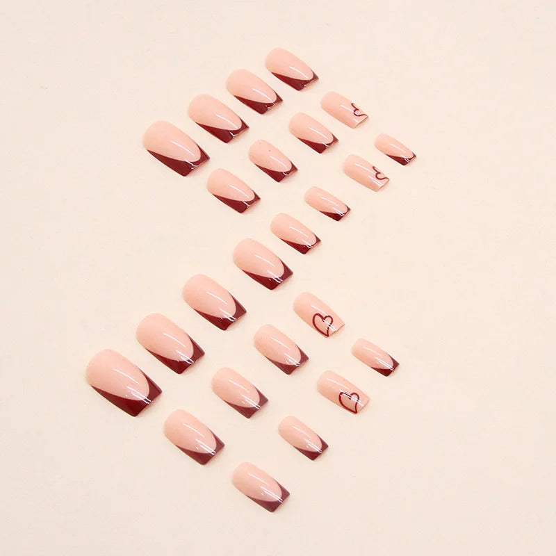 SweetTips – 24PCS Short French Heart Press-On Nails Set