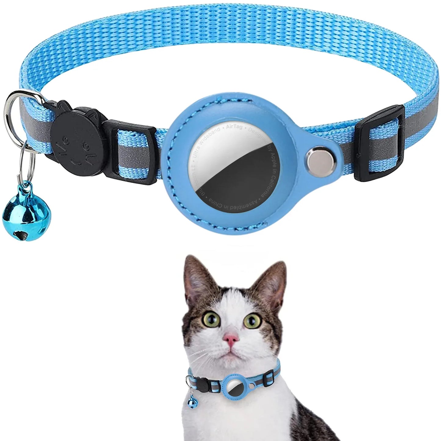 Cat Collar with AirTag Holder – Adjustable, Reflective, Waterproof with Bell
