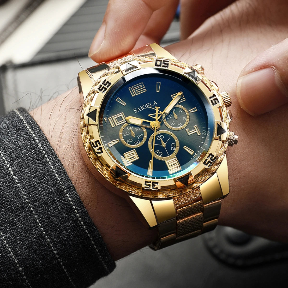 4PCS Men's Steel Quartz Watch Set