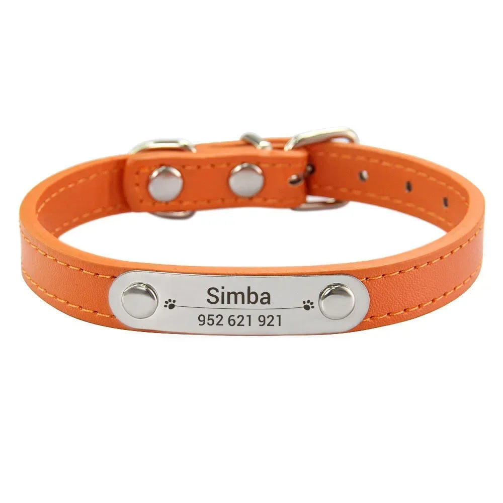 Personalized PU Leather Dog Collar – Custom Name ID Tag, Anti-Lost Design (Pink)