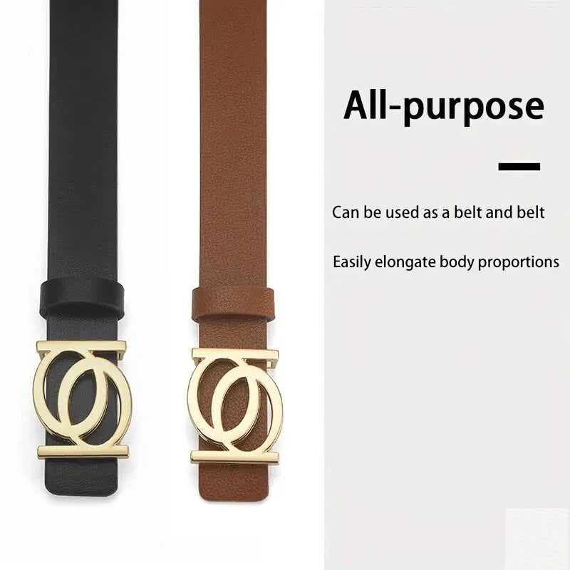 Women's PU Leather Belt – Double Ring Buckle Fashion Waist Belt for Jeans & Dresses