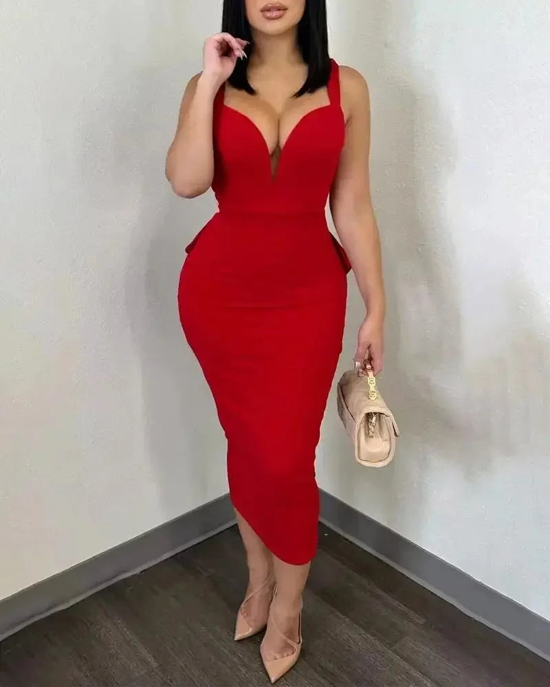 VéraBow – Deep V Open-Back Slit Dress with Statement Bow