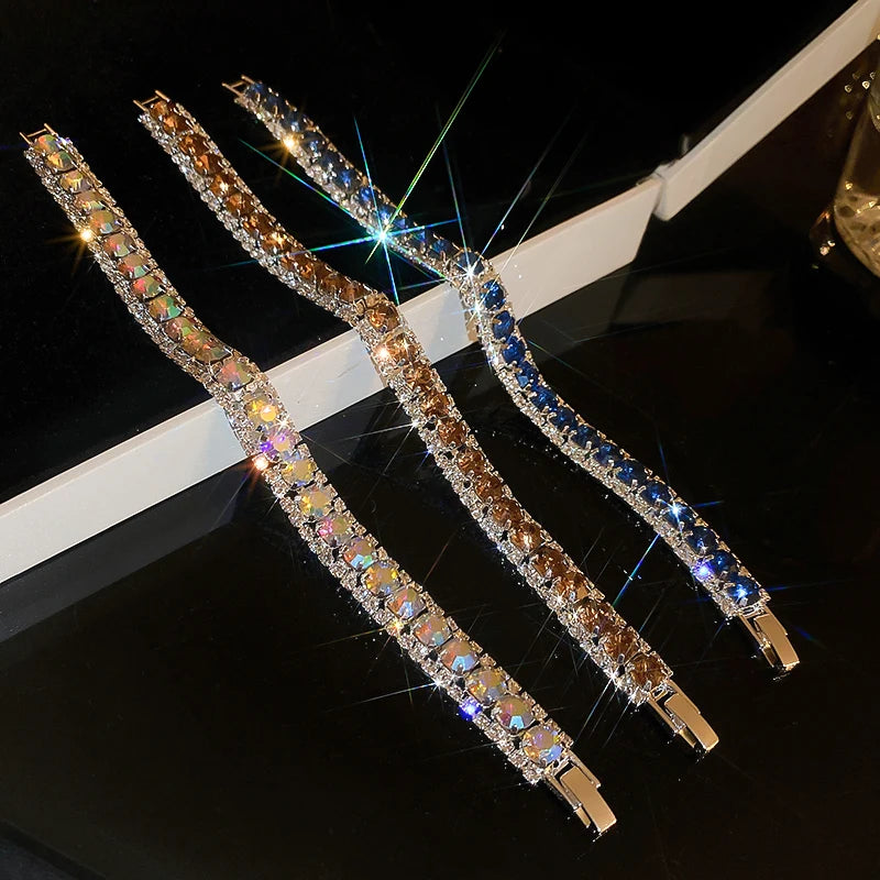Colorful Rhinestone Round Clasp Bracelet – Elegant Light Luxury for Women