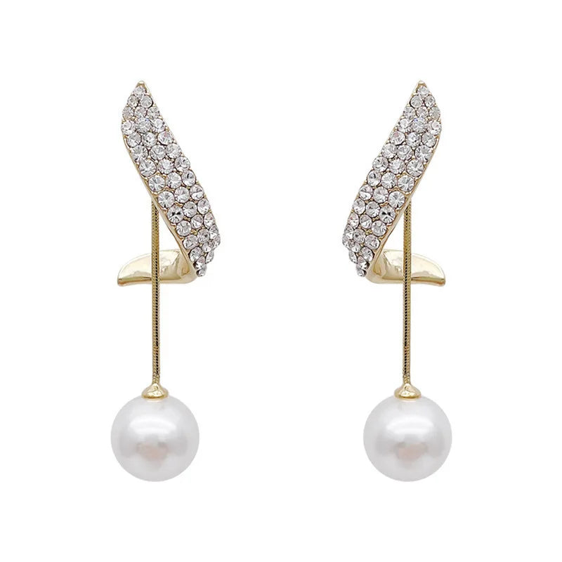 Elegant Imitation Pearl Tassel Earrings – Crystal Drop Wedding Jewelry for Women
