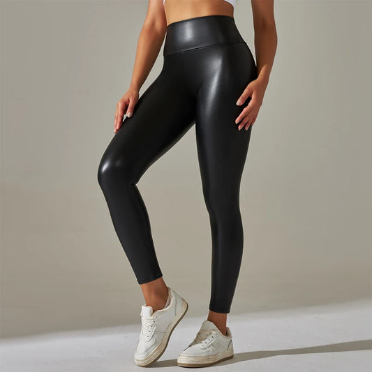 Trendy Oversized Women’s High-Waisted PU Leather Leggings