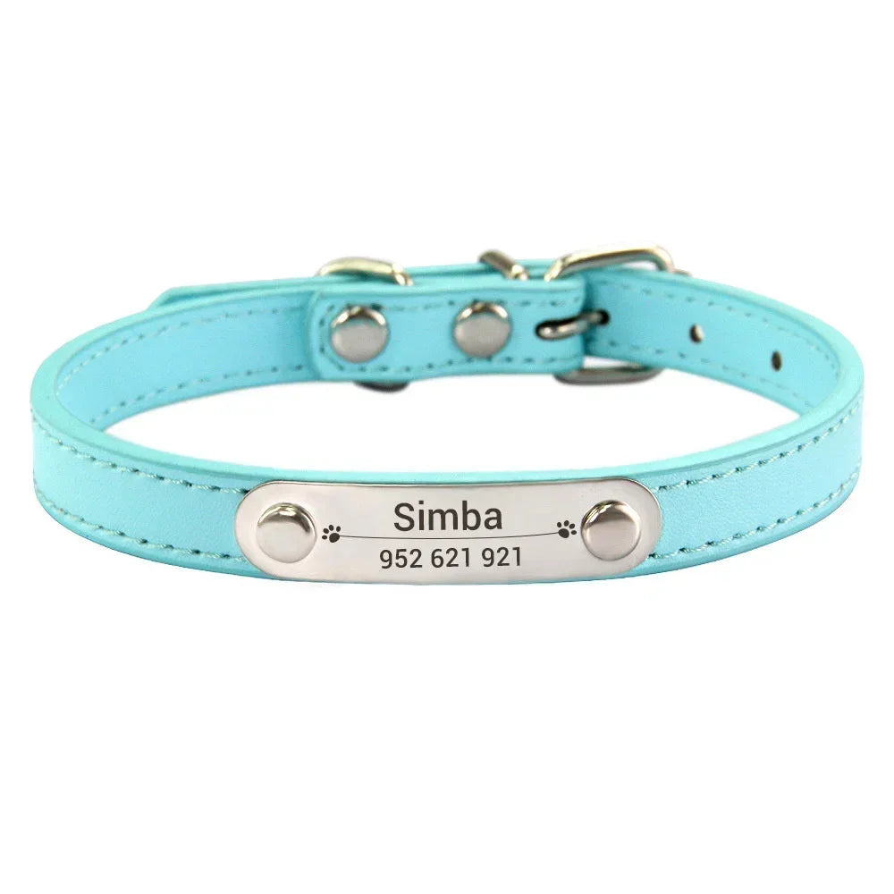 Personalized PU Leather Dog Collar – Custom Name ID Tag, Anti-Lost Design (Pink)