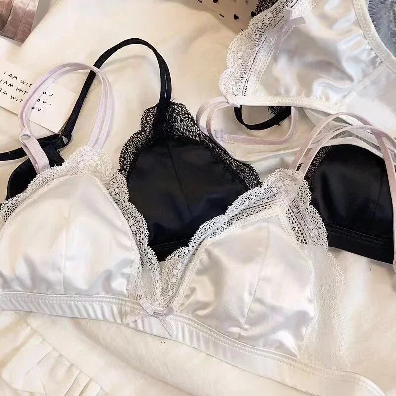 French Satin & Lace Bra Set – Ultra-Thin & Breathable