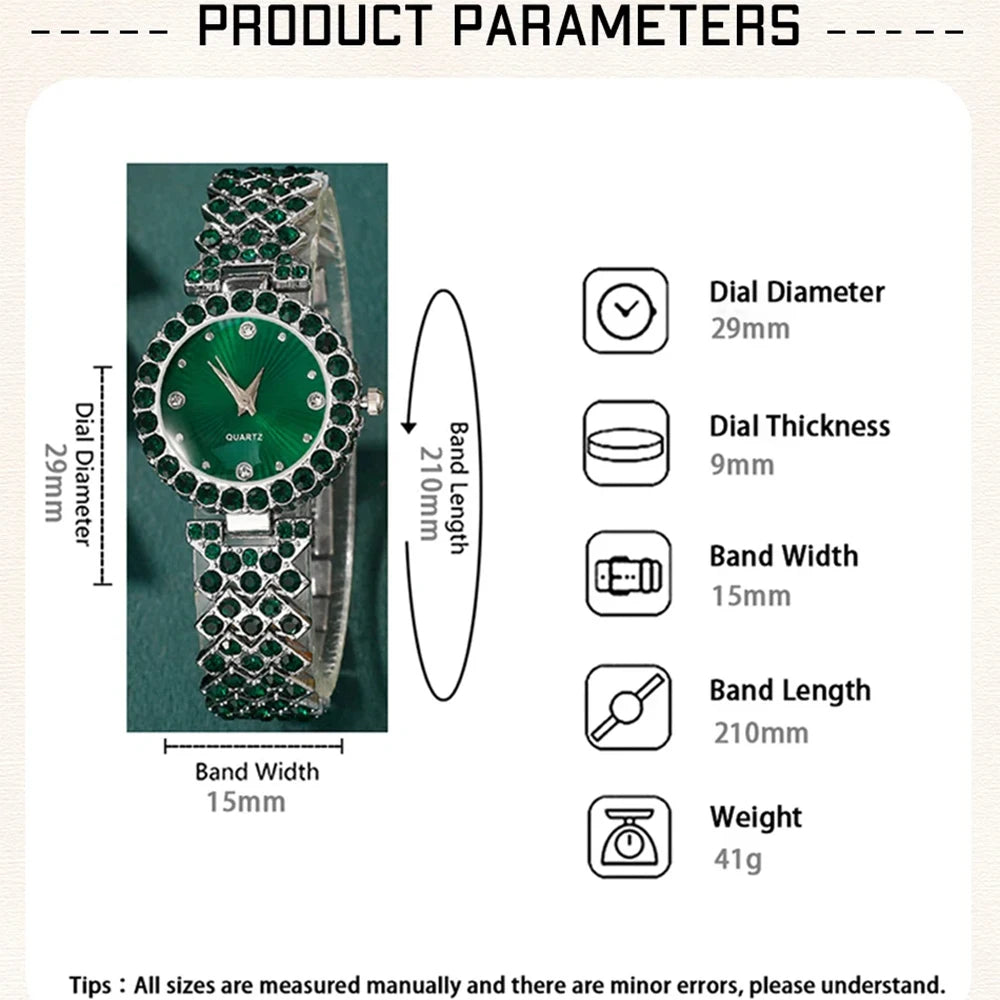 Women’s Luxury Watch & Jewelry Set – Heart Rhinestone Watch, Ring, Necklace & Earrings