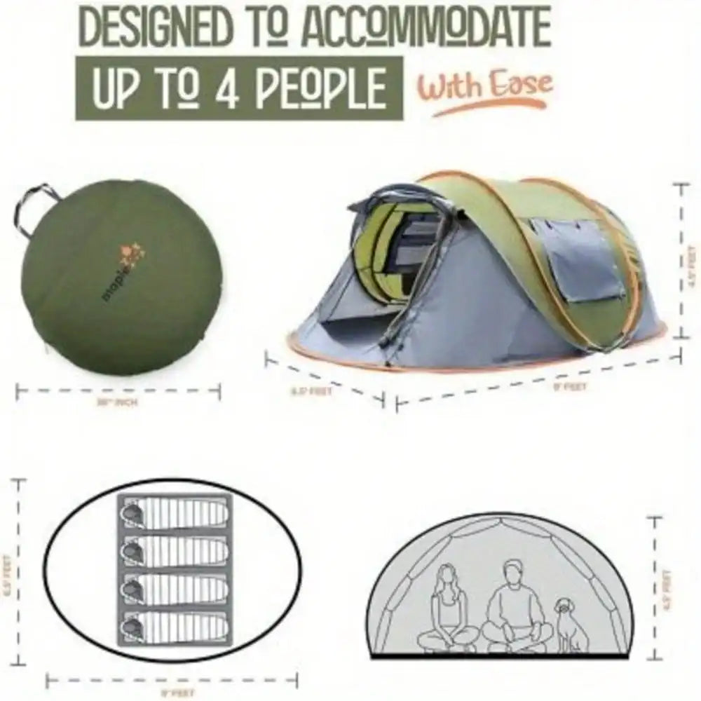 4-Person Pop-Up Camping Tent – Waterproof with 2 Doors & UPF 50+