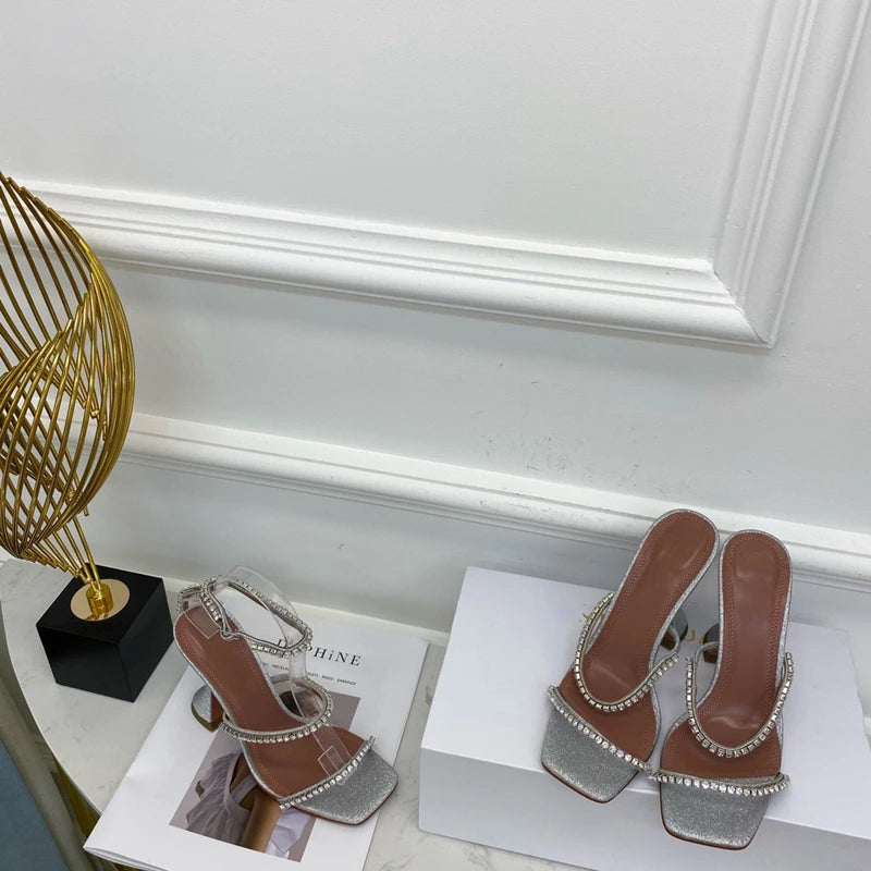DiamondBloom – Rhinestone Chain Square Toe Sandals