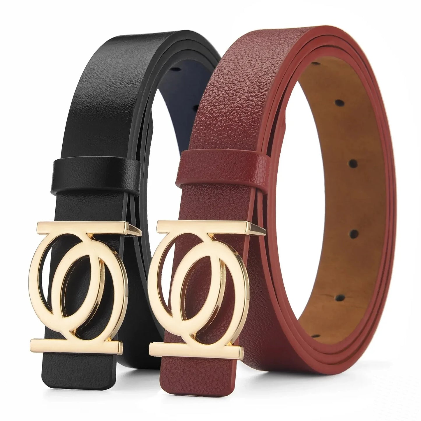 Women's PU Leather Belt – Double Ring Buckle Fashion Waist Belt for Jeans & Dresses