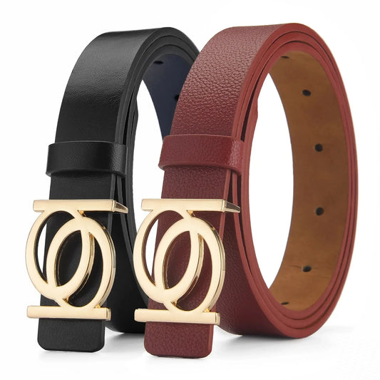 Women's PU Leather Belt – Double Ring Buckle Fashion Waist Belt for Jeans & Dresses