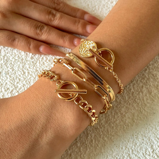 Punk Cuban Link Chain Coin Pendant Bracelet – Vintage Snake Chain for Women