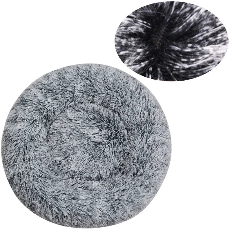 Round Plush Dog & Cat Bed – Winter Warm, Washable Pet Sofa for All Sizes