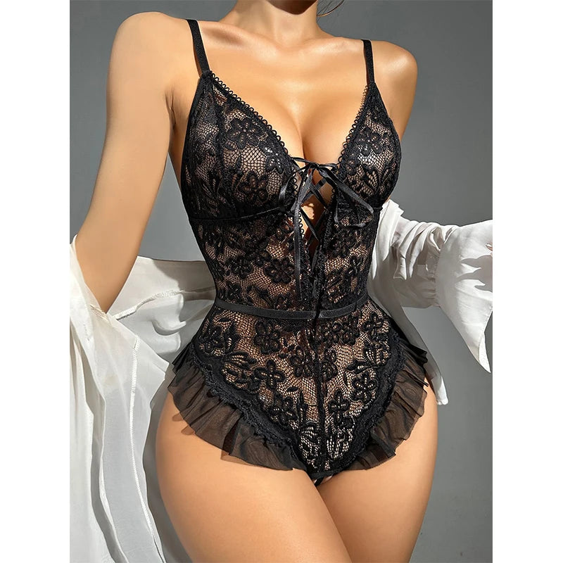BareLure – Crotchless Lace Teddy Bodysuit