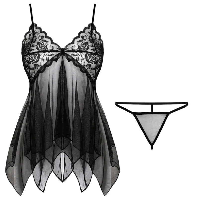 Erotic Lace Babydoll Lingerie – Open Crotch Sleepwear for Women