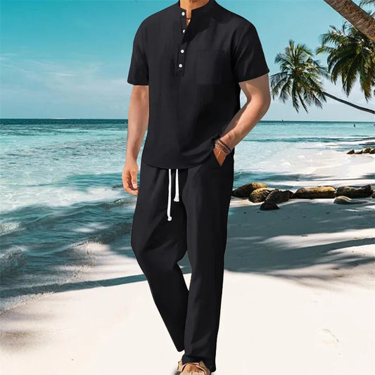 UrbanEase – Men’s Solid Henley & Pants Set