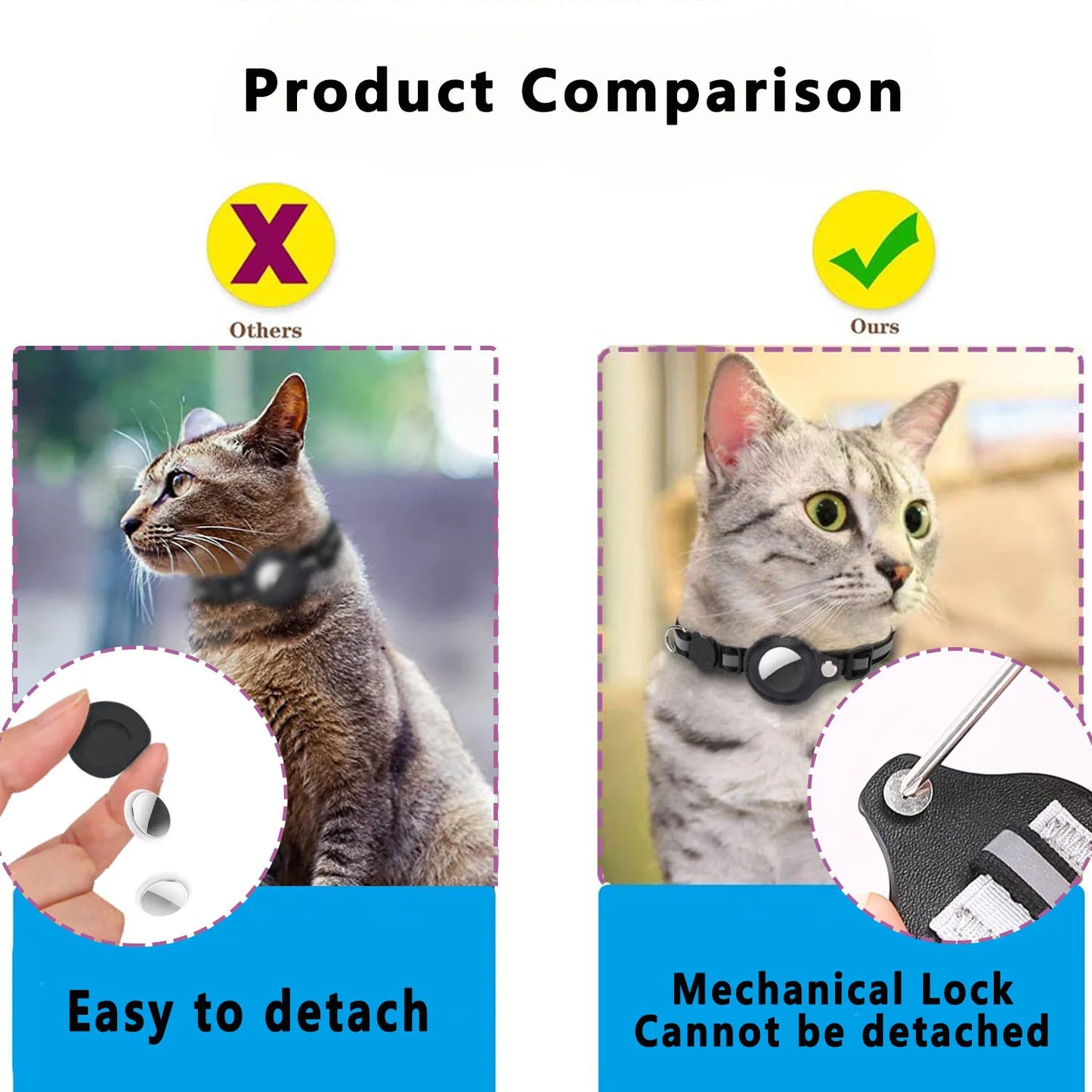 Cat Collar with AirTag Holder – Adjustable, Reflective, Waterproof with Bell