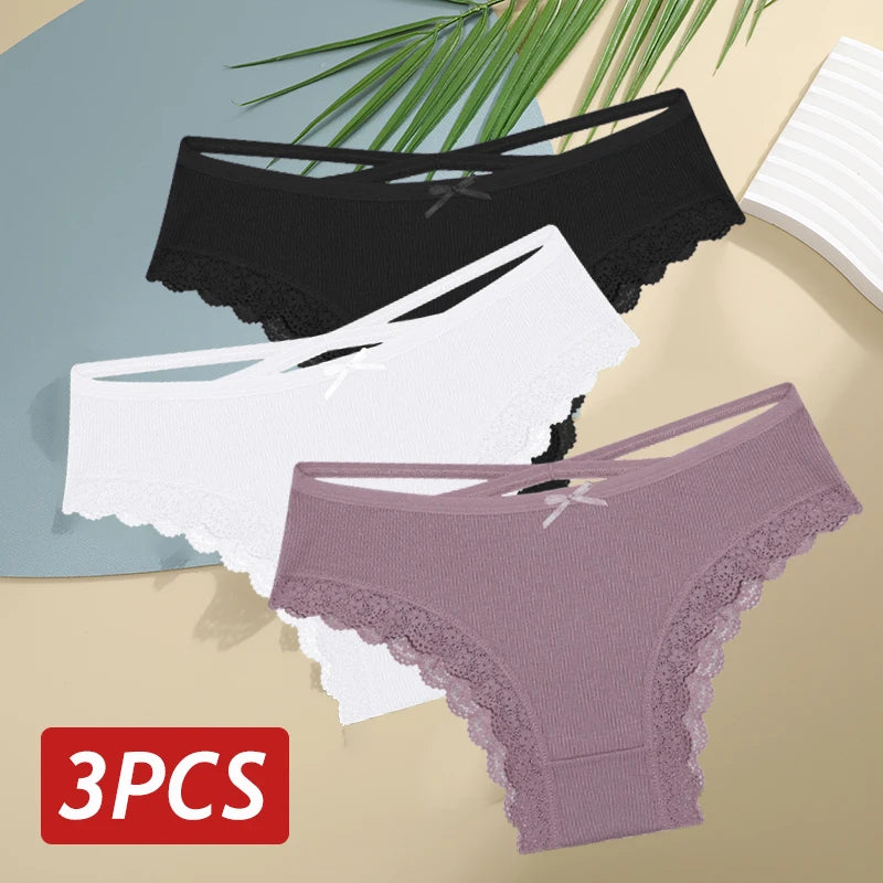 LaceBliss – 3PCS Women's Cotton Brazilian Panties Set