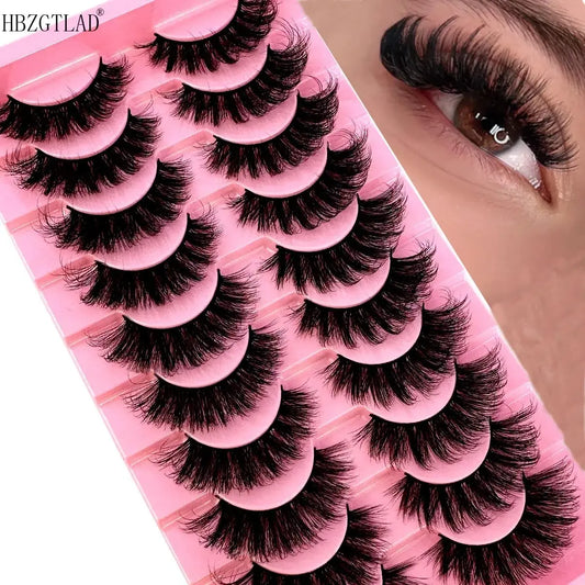 10 Pairs Cat Eye Fluffy Faux Mink Lashes – Dramatic 8D Volume