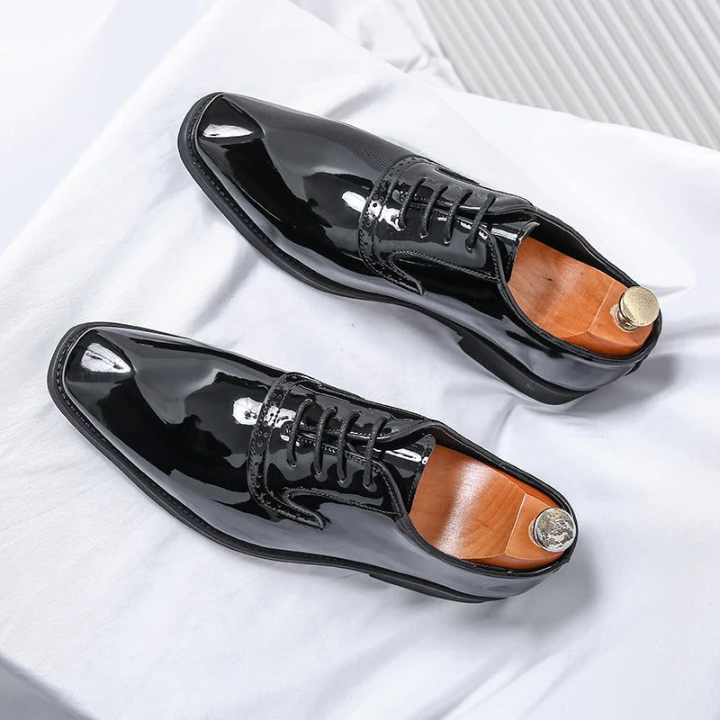 LuxeShine – Men’s Patent Leather Oxford Dress Shoes