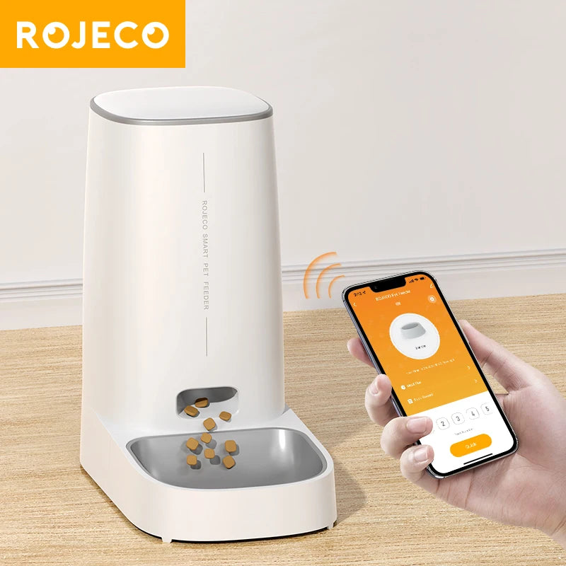 ROJECO Smart WiFi Automatic Pet Feeder – App-Controlled Food Dispenser for Cats & Dogs